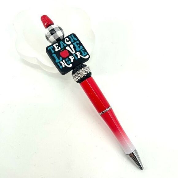 Teach love inspire pen handmade NEW teacher apple rhinestone bling teal red blac - Picture 1 of 4